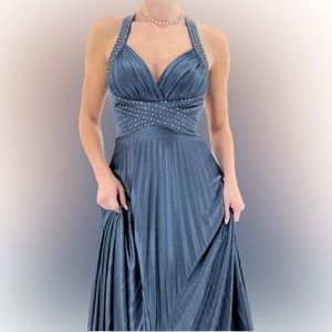 CACHE Vintage Diamond Pleated Halter Formal Maxi Dress